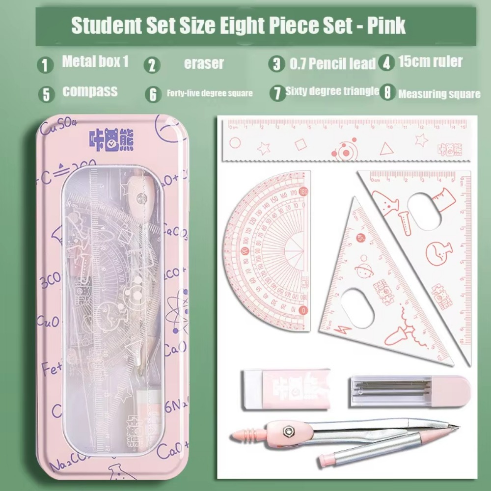 Math Geometry Set With Compass - Set di 8 Pezzi Multifunzionale per