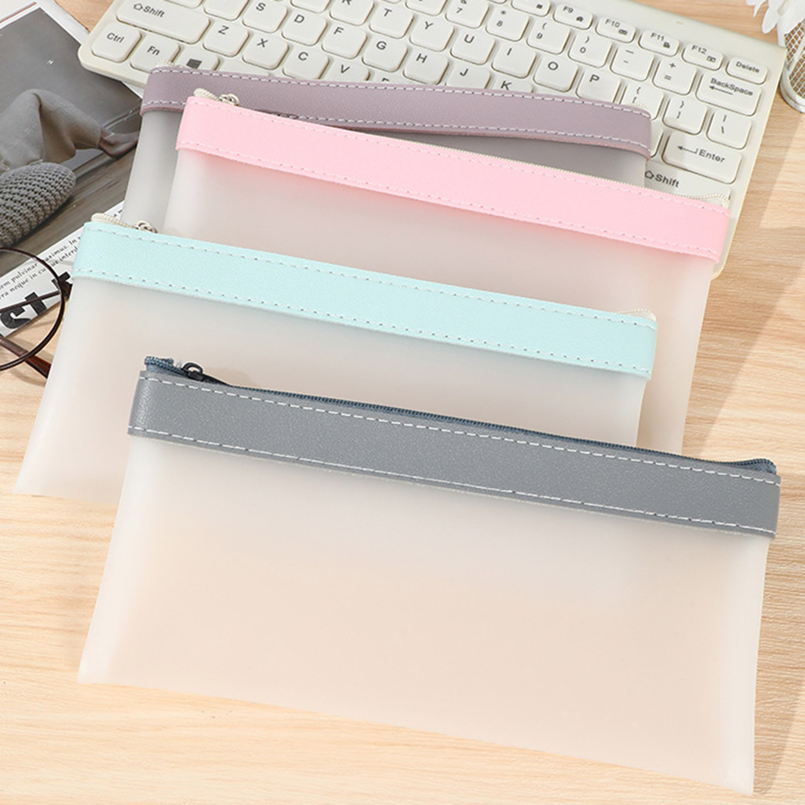 Aesthetic Large Pencil Case Pouch - Astuccio trasparente smerigliato astuccio grande capacità