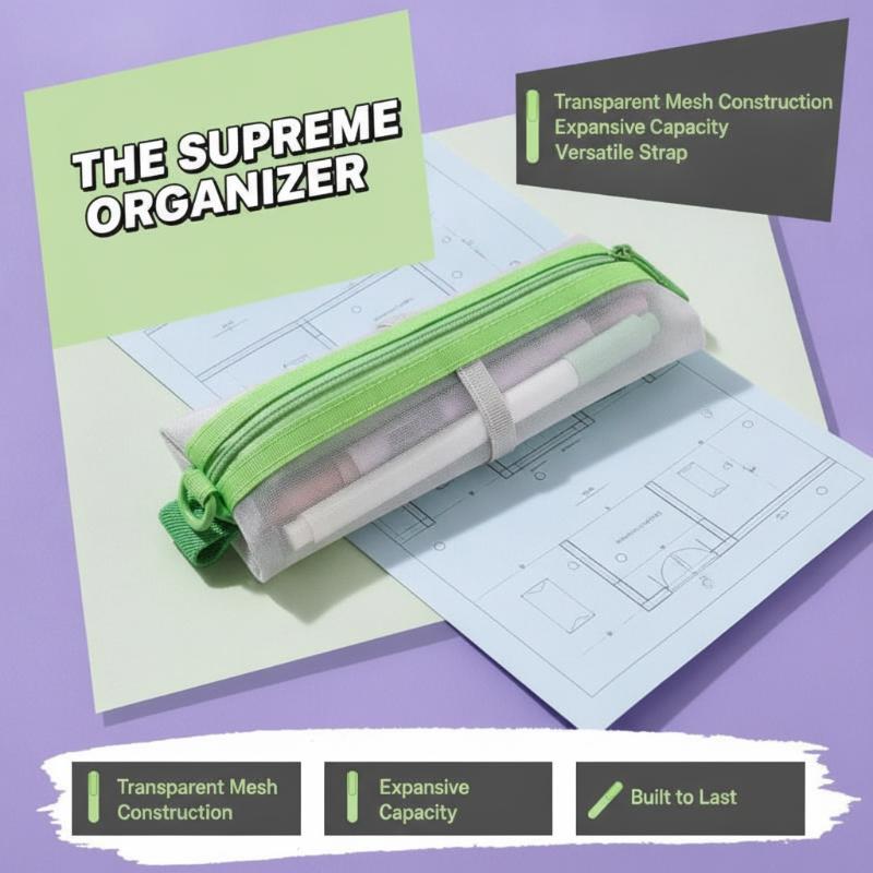 Clear Mesh Pencil Pouch For Exam - Astuccio Trasparente in Rete con Doppia
