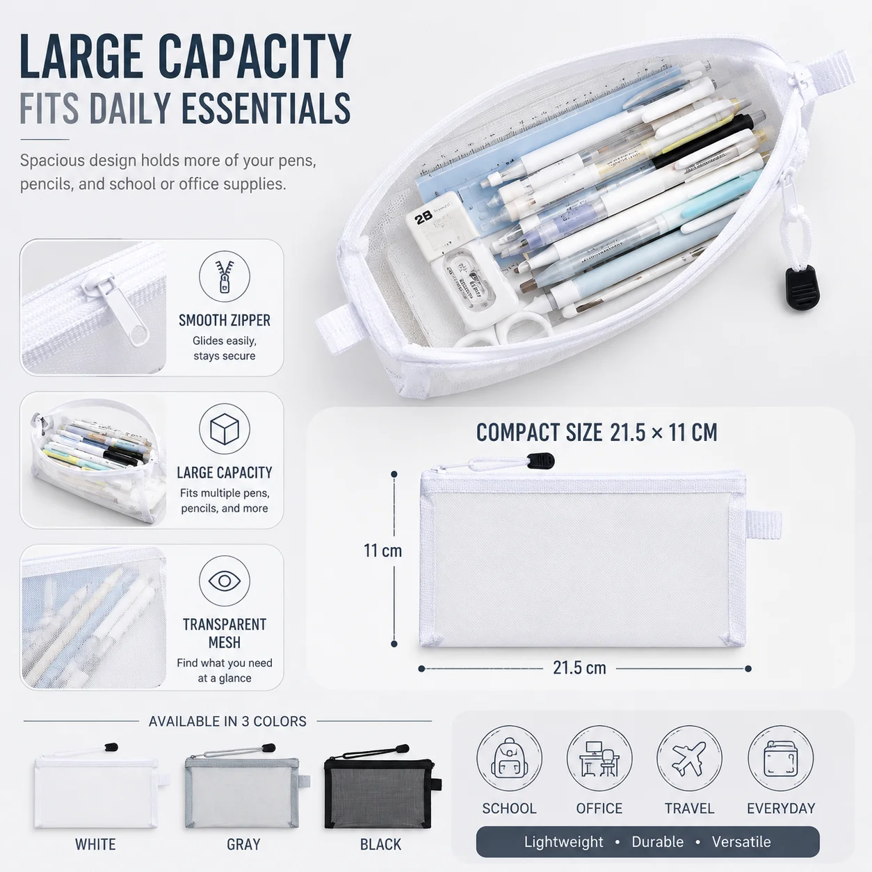 Clear Mesh Pencil Pouch For Exam - Astuccio Trasparente in Rete, Portapenne Trasparente