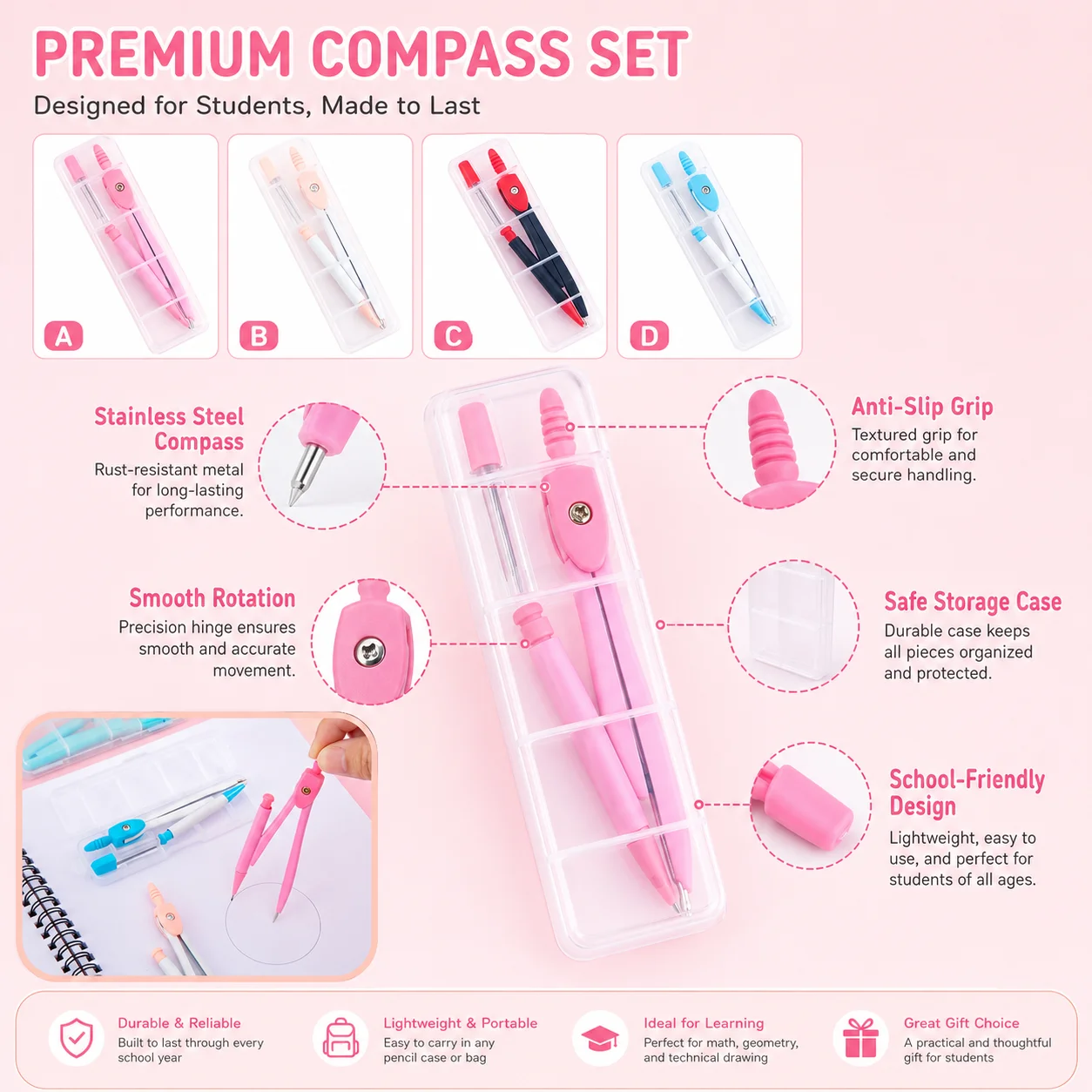 Set di Compassi in Acciaio Ino - Math Geometry Set With Compass recensione e prezzo